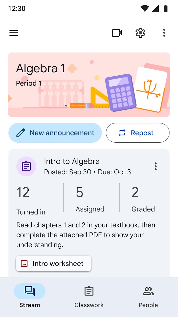 Google Classroom screenshot